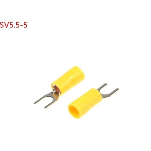 50PCS SV5.5-5 Yellow Furcate spade Terminal Cable Wire Connector Fork Type Insulated Wiring Terminals for AWG12-10 SV5-5 SV