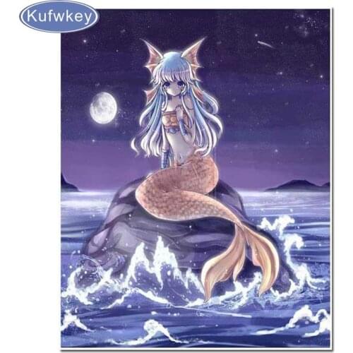 5D DIY Diamond Embroidery japanese girl mermaid Cross Stitch Mosaic diamond painting Pattern Full Round Rhinestone Home decor