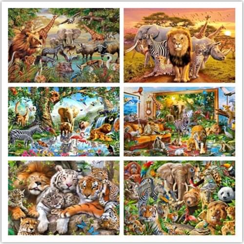 5D DIY Diamond Art Painting Cross Stitch Animal Elephant Rhinestones Diamond Embroidery Lion Tiger Decortion