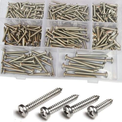 #6 #8 #10 #12 Phillips Pan Head Self Tapping Screw Metric Thread Cross Recessed Round Bolt Assortment Kit Set Stainless Steel