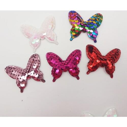 30pcs 5X4CM Glitter Paillette Butterfly Padded Patches Appliques For Clothes Sewing Supplies DIY Hair Bow Decoration