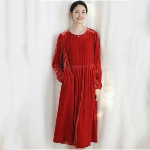 Plus size M-7XL Winter women elegant vintage Pleated velvet dress,5XL 6XL Autunm long sleeve velour dress Spring party dress