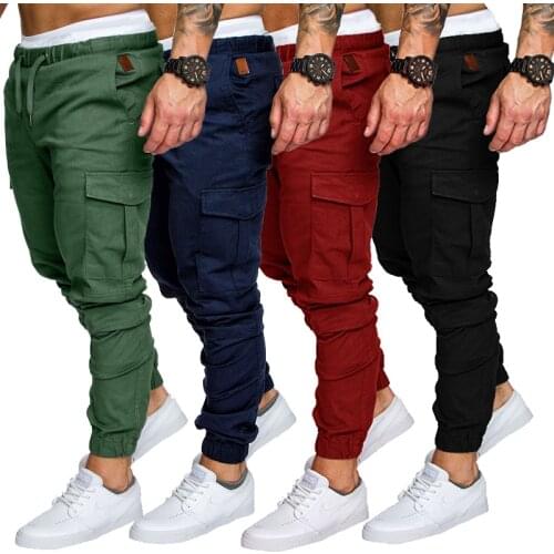 Multi-pocket Mens Cargo Pants Solid Color Drawstring Harem Pants Outdoor Sports Jogging Pants