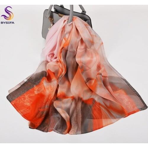 BYSIFA| Khaki Orange Womens Bandana Scarves Summer Beach Shawl Headscarf Hijab Autumn Winter Ladies Natural Silk Scarf Shawl