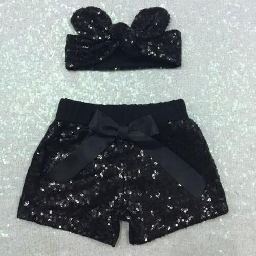 Baby Girl Black Sparkle Sequin SHORTS and matching glitter Adjustable Headband.Girls birthday outfit Baby Girl sequin short