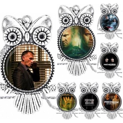 EJ Glaze Prison Break Bronze Color Glass Cabochon With Owl Shaped Pendant Choker Necklace For Women Men Party