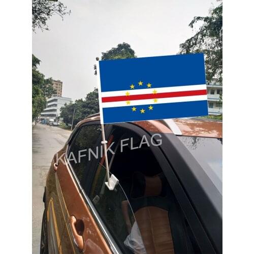 KAFNIK,30*45CM Cape Verde Window Car Flags and Banners Countries World Custom Flags with 43/52cm flagpole for car decoration