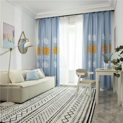 Blue Window Curtains For Living Room Bedroom Kitchen Yellow Leaf Beautiful Printed Custom Made Drapes