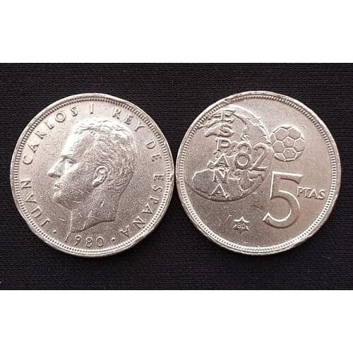 Spain 5 Ptas Coins Eu Edition Europe 100% Real Original Used Coin Old Random Year 23mm