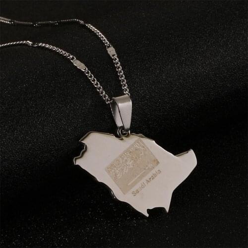 Stainless Steel Saudi Arabia Map Flag Pendant Necklace Kingdom of Saudi Arabia Map Chian Jewelry