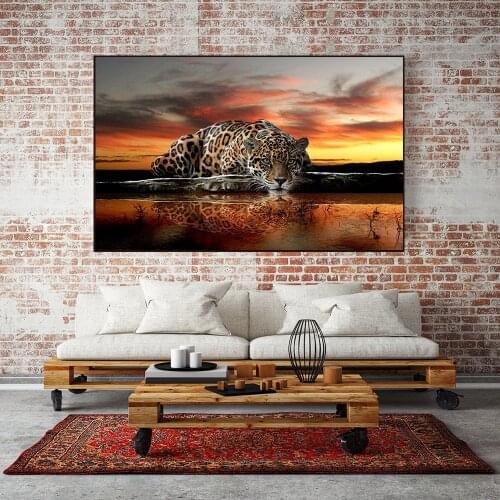 Canvas Painting Animal Wall Art Cheetah Leopard Landscape Posters and Prints Wall Pictures for Living Room Decoration Home Decor