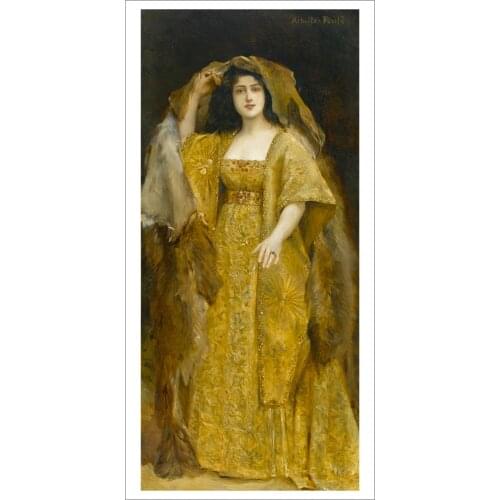 Classical figurative painting canvas poster beauty picture female portrait young lady in yellow modern home decor