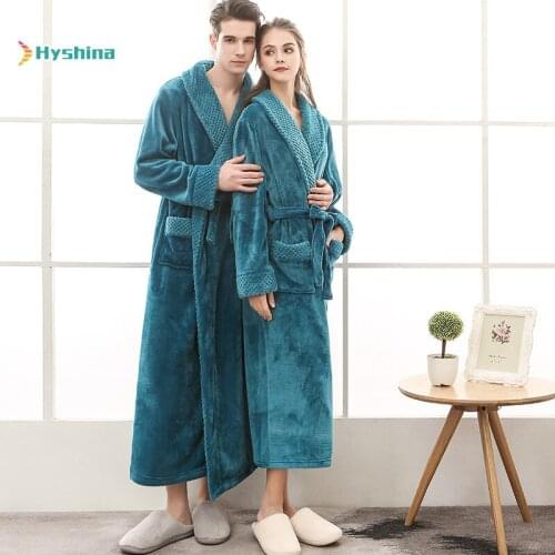 Classic Upgraded Flannel Couples Nightgown Men and Womens Lengthened and Thickened Bathrobe Pajamas Autumn and Winter