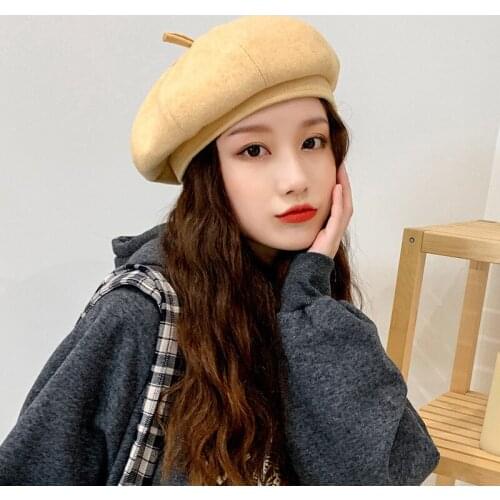 Korean Pop Versatile Autumn Winter Fashion Women Hat British Retro Woolen Beret Day Casual Octagonal Pumpkin Felt Female Cap