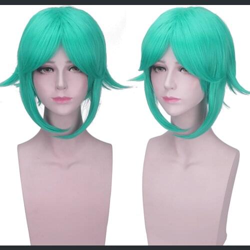 Land of the Lustrous Phosphophyllite Short Green Wig Cosplay Costume Synthetic Hair Perucas High Temperature Fiber