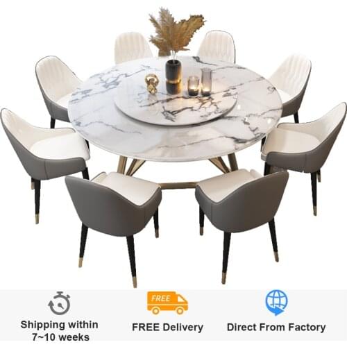Round Nordic dining table with turntable modern minimalist dining table