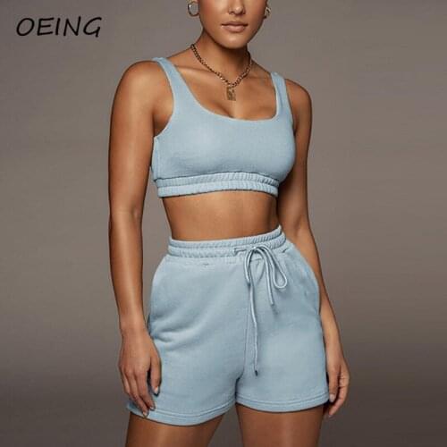 Summer Fitness Womens Exercise Sets 2pcs Biker Shorts Tracksuit Lounge Wear Gym Tank Crop Tops Sweat Set