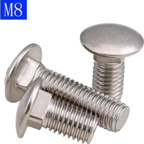 M8 x 1.25 8mm Carriage Bolts 304 Stainless Steel Round Head Square Neck Screws Bolts