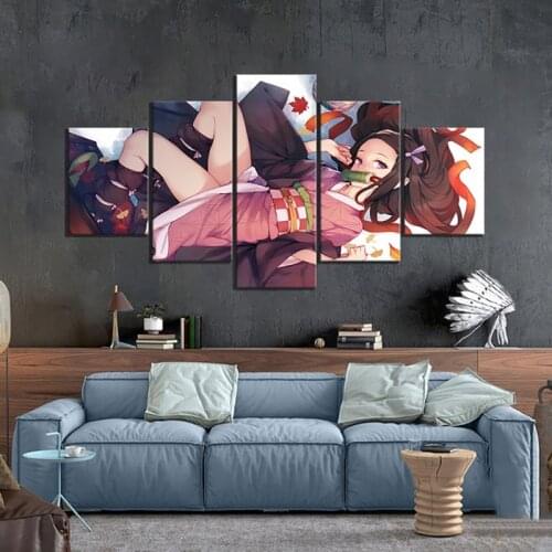5 Pieces Wall Art Demon Slayer Kimetsu No Yaiba Prints Painting Canvas Poster Modular Anime Picture Bedroom Modern Home Decor
