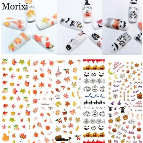 Morixi nail art sticker for Halloween party autumn season maple leaves 3D manicure decoration ultra thin nail decals WG039