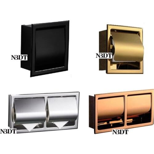 304 Stainless Steel Wall Recessed Built-in Bath Toilet Tissue Roll Reel Paper Holder Tray Rose Gold Matte Black Polished