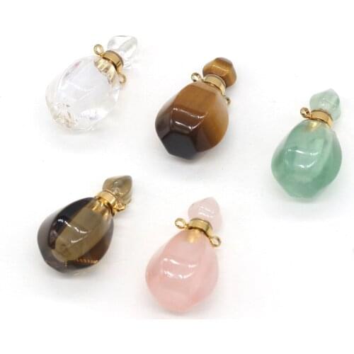 Natural Perfume Bottle Stone Pendants Necklace Crystal Quartzs Tiger Eye Essential Oil Diffuser Stone Charms for Jewelry Making