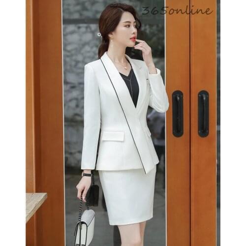 Novelty White Professional Formal Women Business Suits with Blazer and Skirt Autumn Winter Ladies Office Work Wear Blazers Set