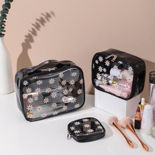 Transparent PVC Cosmetic Bag Floral Make Up Pouch Clear Women Daisy Waterproof Organizer For Womens Makeup travel organizer