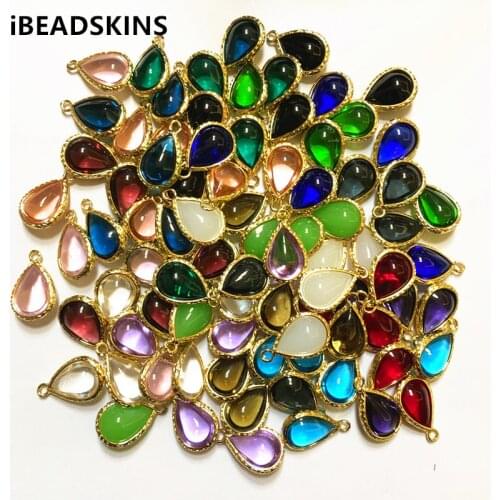 New arrival! 19x12mm 50pcs/lot gold color Copper Material with glass drop-shape charm for Jewelry handmade DIY