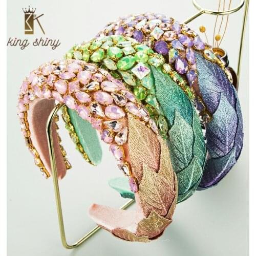 Luxurr Multi Colorful Geometric Crystal Headband for Woman Personality Cloth Leaf Thick Sponge Hairband Bridal Wedding Headpiece