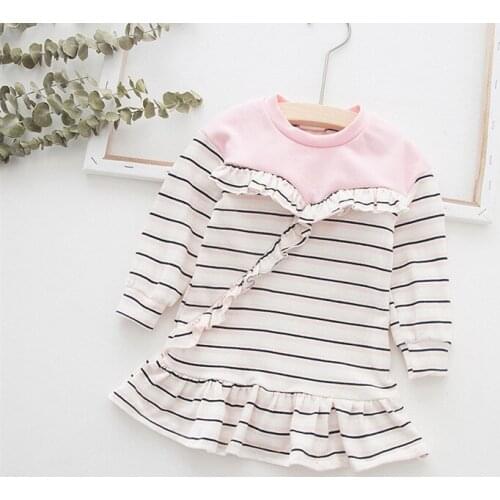 Autumn 2019 Toddler Girl Dresses Cotton Striped Casual Long Sleeves Kids Dresses for Girls Ruffle Fashion Baby Kids Clothing