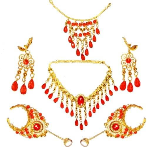 Belly dance necklace jewelry accessories indian dance 2pcs earrings+2pcs bracelet +necklace+hair accessory