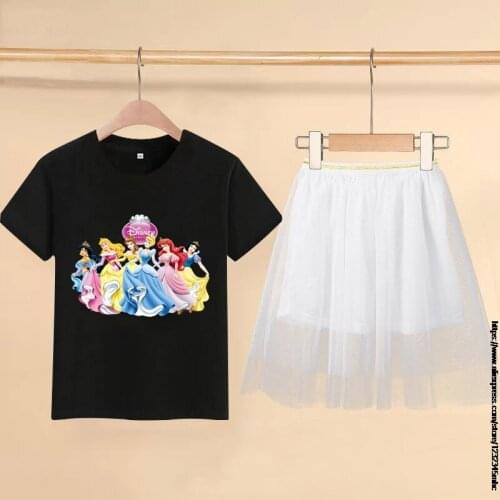 Disney Princess Girls Dress Summer Kids Clothes Girl Cartoon Clothing Princess Dress T-shirt and Skirt Set Party Dress