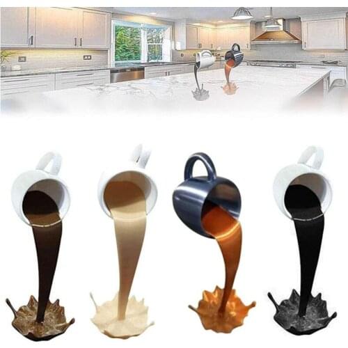 Home Decor Sculpture 3D Suspended Coffee Cup Art Home Decoration Accessories Kitchen Decor Spilling Magic Modern Creativity