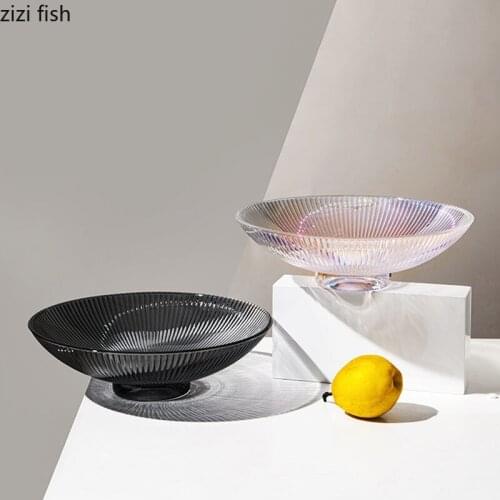 Colorful Stripe Transparent Fruit Bowl Dinner Dishes Dessert Plate Salad Bowl Snacks Dish Dining Table Serving Trays Cake Plates