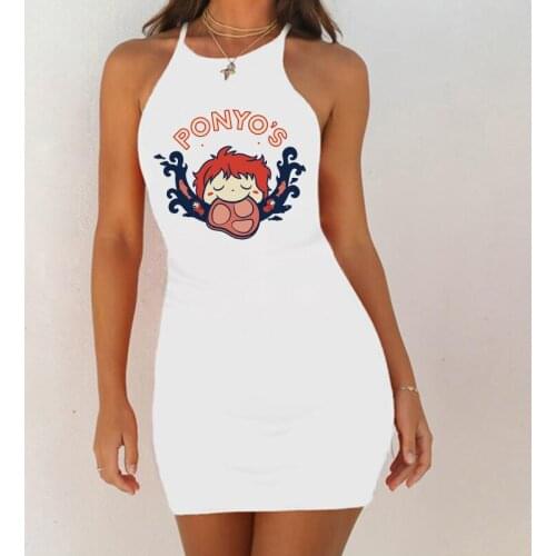 Sexy Night Dress Kawaii Cute Ponyos Nightie Nightgown Cartoon Print Lingerie Sleepwear Women Nightwear Slim Pack Hip Sleeveless