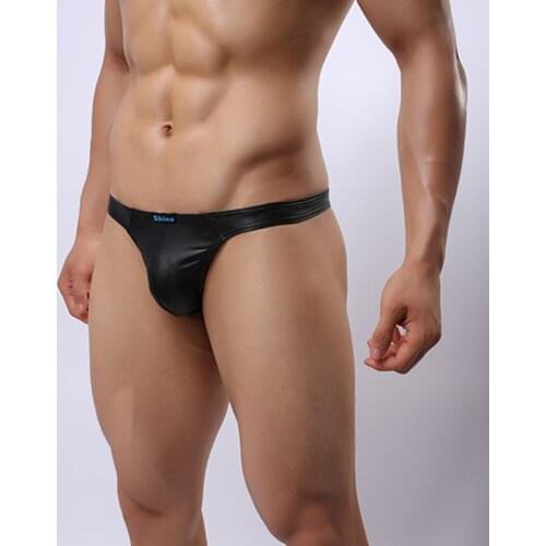 Sexy Faux Leather U Convex Pouch Low Rise Waist G-Strings Big Pouch Briefs Cock Panties Gay Wear Erotic Lingerie For Men FX07