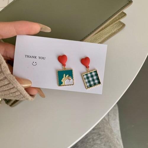 Japan And South Korea Red Peach Heart Earrings Simple Personality Dripping Oil Pearl Earring Small Fresh Asymmetric Ear Clips