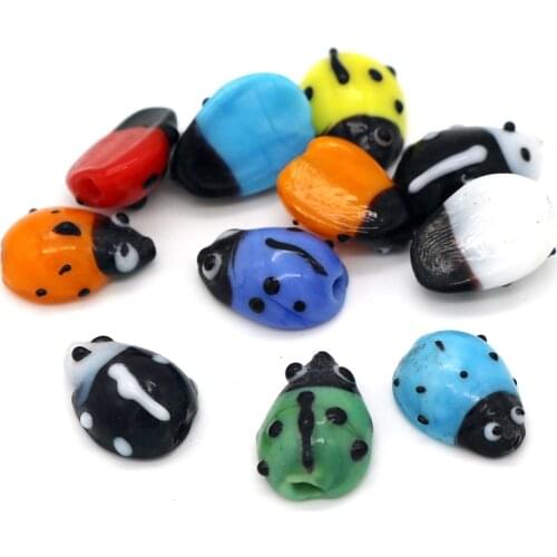 19pcs/lot Ladybug Glass Lampwork Beads Mixed Red Color for Kids Jewelry Making Accessories Beads