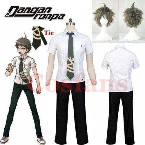 Super Danganronpa 2 Hajime Hinata Uniform Cosplay Costume For Men Halloween Dangan Ronpa Hajime Hinata Short Linen Brown Wig