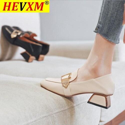 High Heel Shoes Square Heel Fashion Square Toe Shoes 2020 New Autumn High Heels British Style Small Leather Shoes Loafers D467