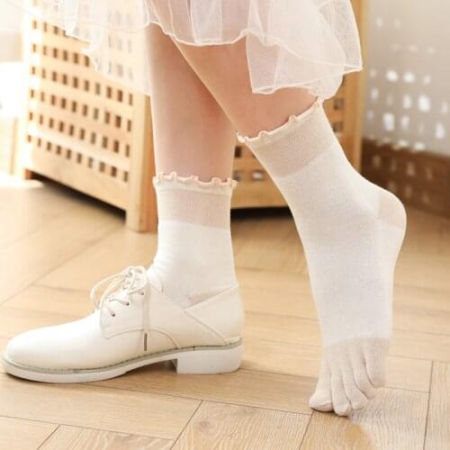 Japanese Womens Five Finger Socks 5 Toes Middle Tube Cute Lace Ankle Socks Ladies