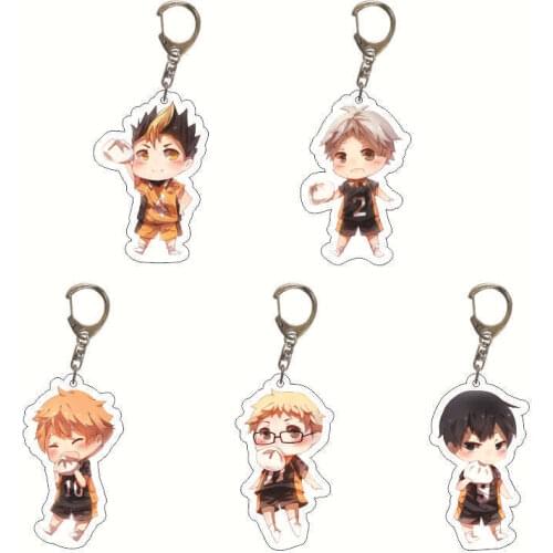 Anime Volleyball Boy Keychain Cartoon Haikyuu Kageyama Hinata Kenma Kozume Acrylic Figure Keyring Decor Bag Pendant Collection