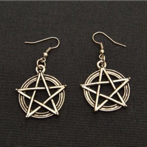 Women Beautiful Retro silver pentagram earrings-- pendant, Handmade earrings