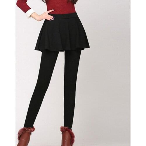 CUHAKCI Womens False two-piece Fold Pleated Legging Mini Skirts Winter Sexy Leggings Grey Black Slim Fit Stretch Fashion