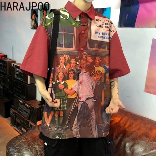 Harajpoo Women Shirts High Street Lovers Wear Summer Korean Ins European American Style Printing Loose Casual Short Sleeves Tops