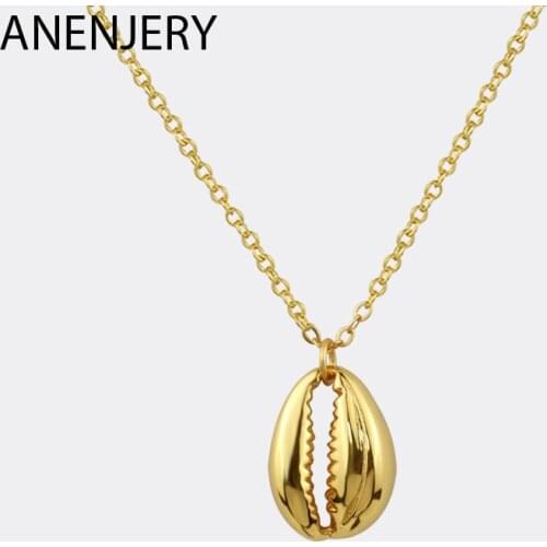 ANENJERY 925 Sterling Silver Geometric Shell Shape Necklace for Women Simple Fashion Jewelry Gifts S-N766