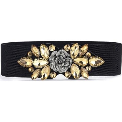 Womens runway fashion diamonds beaded elastic Cummerbunds female Dress Corsets Waistband Belts decoration wide belt R2001