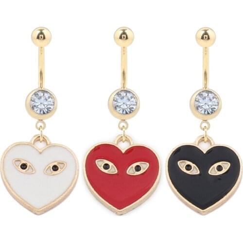 1pc Sexy Dangle Belly Bars Gold Heart Belly Button Rings Fashion Surgical Steel Rhinestone Body Jewelry Navel Piercing Rings