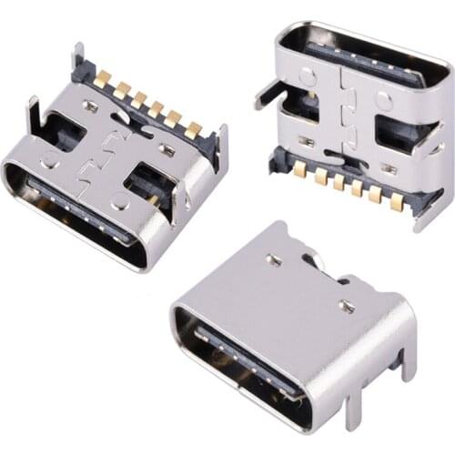 10pcs Type C 6 Pin USB SMT Socket Connector USB 3.1 Type-C Female Placement SMD DIP For PCB design DIY high current charging